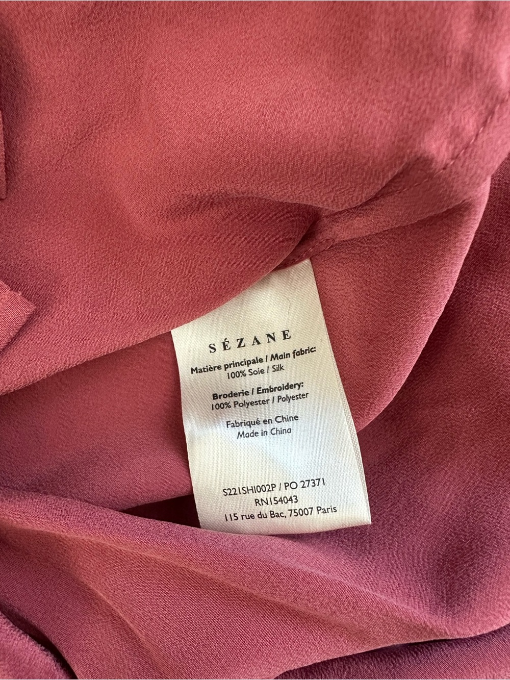Sezane Silk Rose-Pink Ruffled Button-Front Blouse - Picture 8 of 8